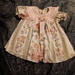 Vintage floral Baby Dress With Pink Emblishments